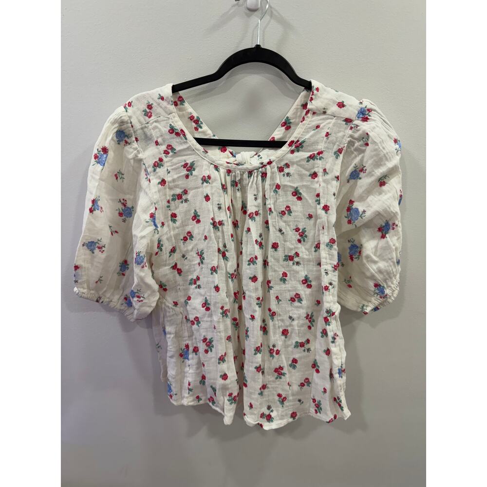 Free People Chloe Printed Top Sz Small  Floral Print Short Sleeve Tie Back Shirt - Picture 2 of 9